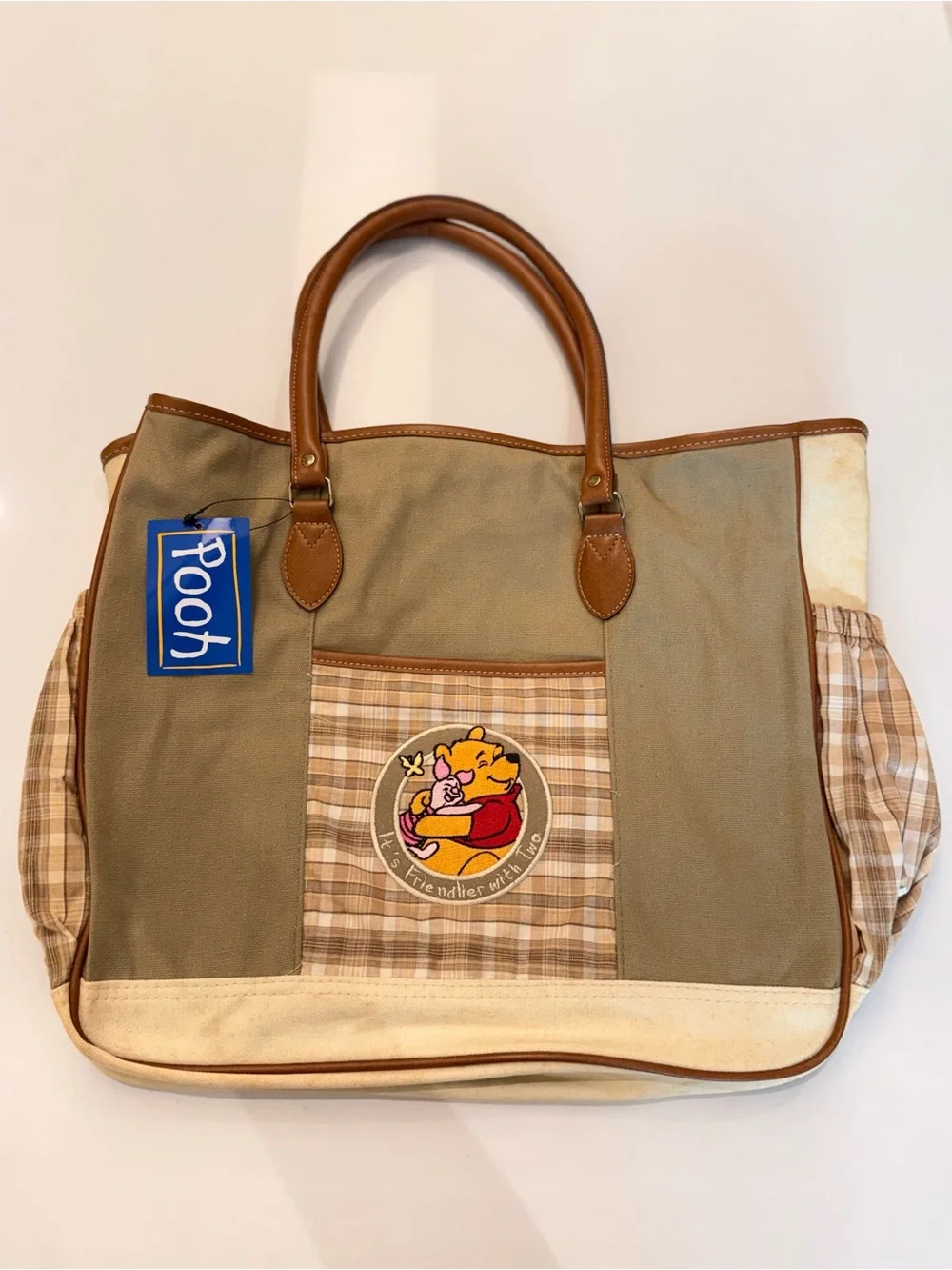 Disney RARE Winnie The Pooh Baby Diaper Bag Canvas Tote Large AS IS‎ Stained